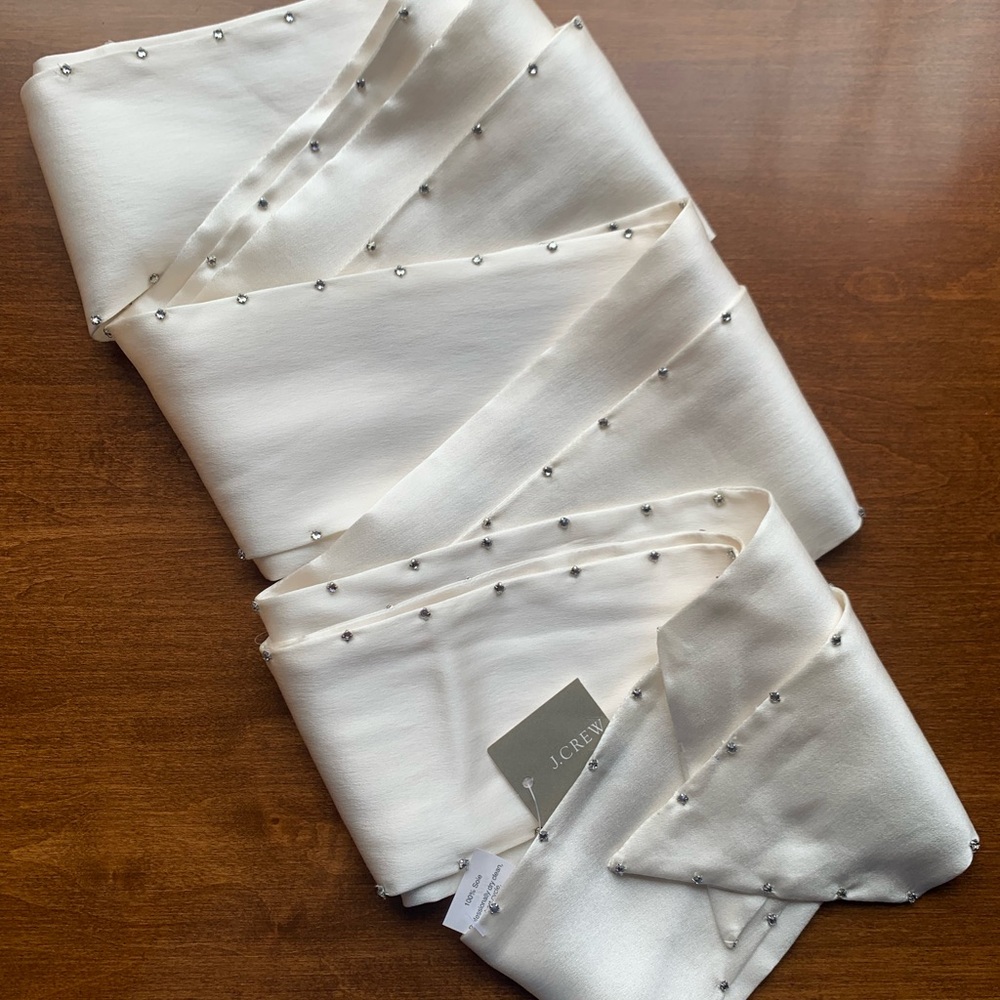 NWT Silk J. Crew Wedding Bridal wide ivory sash belt with crystals rhinestones